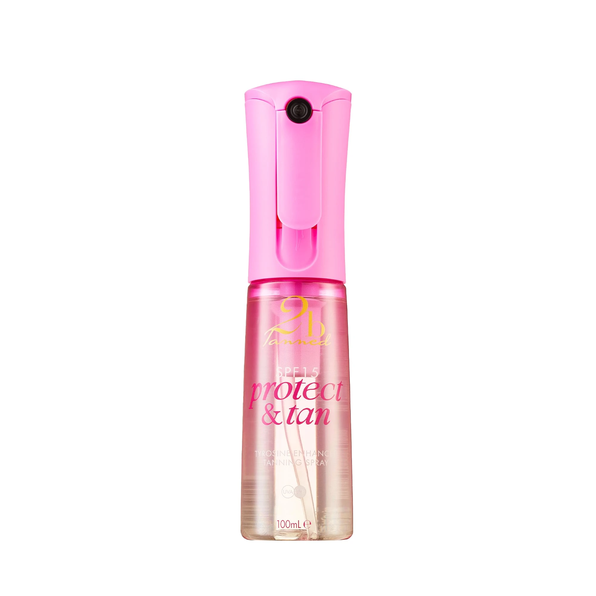 2bTanned Protect & Tan SPF 15 Spray (100ml Travel Size), 2in1 Tanning Accelerator Sunscreen with Tyrosine and Vitamin E, Nourishing Monoi & Jojoba Oil, UVA & UVB Protection, Sweet Vanilla