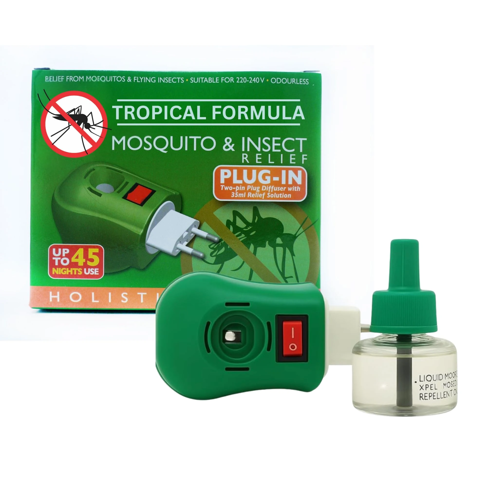 Plug-in Mosquito Repellent & Insect Killer for Home & Travel – Electric Fly Repellent Plug in, Odourless 45-Night Long Lasting Mosquito Plug | Includes Diffuser & 35ml Refill