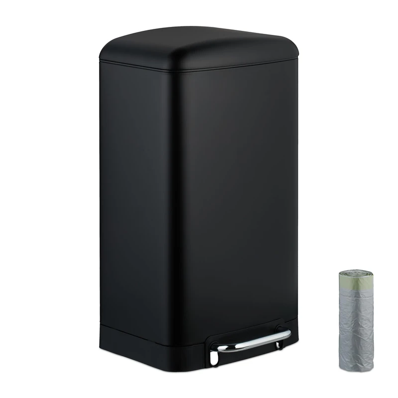 Relaxdays Kitchen Pedal Bin, 30 L, Rubbish Disposal, Anti-Fingerprint, Removable Inner Bucket, Stainless Steel, Black