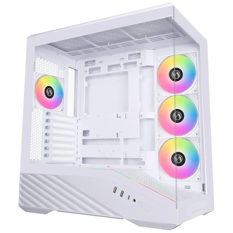 Lian Li V100 Mid Tower Case – White, ATX Support, Mesh Front Panel, Tempered Glass, USB-C, Tool-Free Side Panel