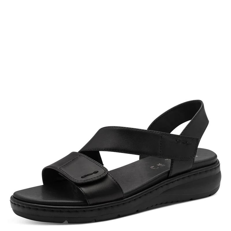 Jana Women's Softline Leather Wedge/Plat Sand 8-28711-46 Flat Sandals, Black, 36 EU