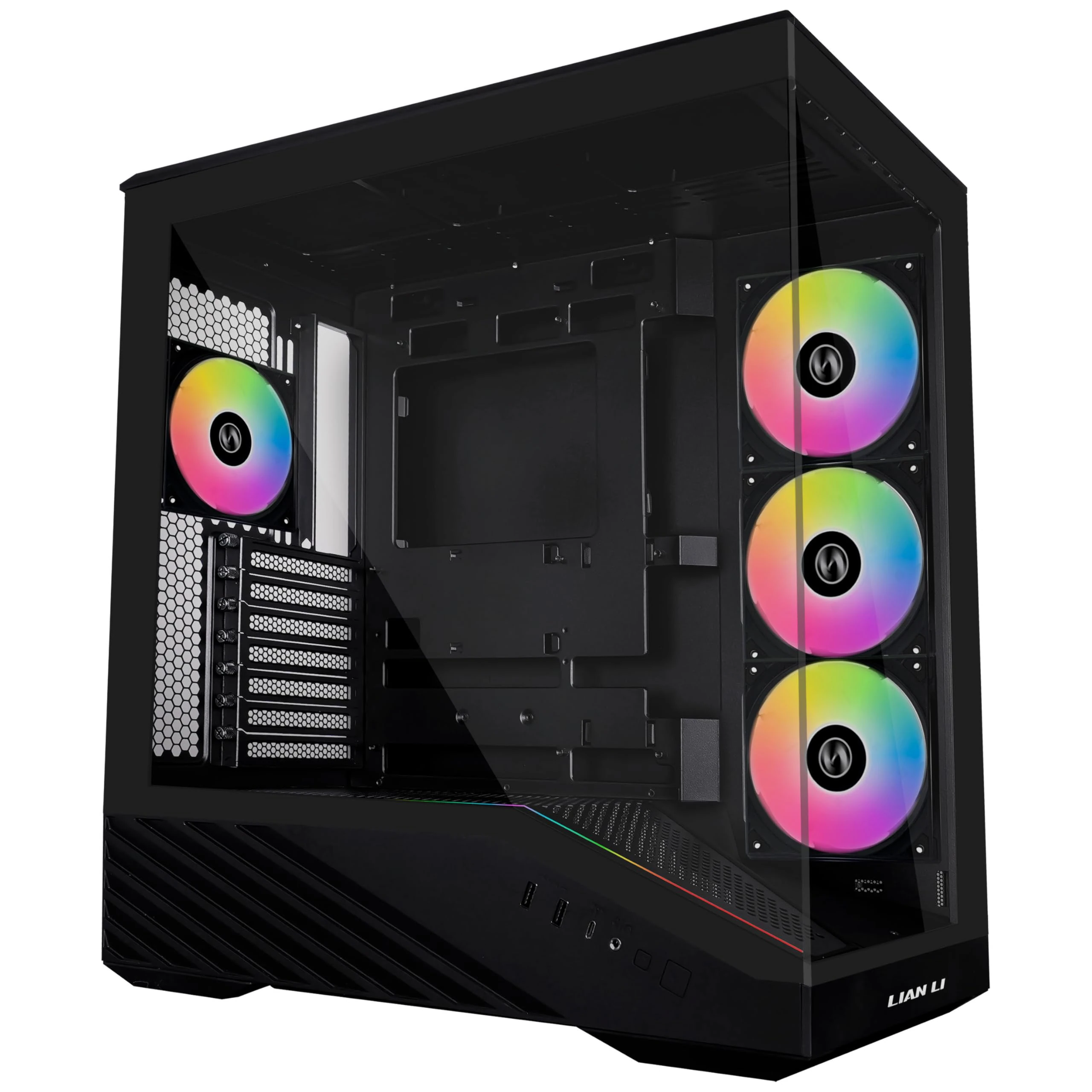 Lian Li V100 Mid Tower Case – Black, ATX Support, Mesh Front Panel, Tempered Glass, USB-C, Tool-Free Side Panel