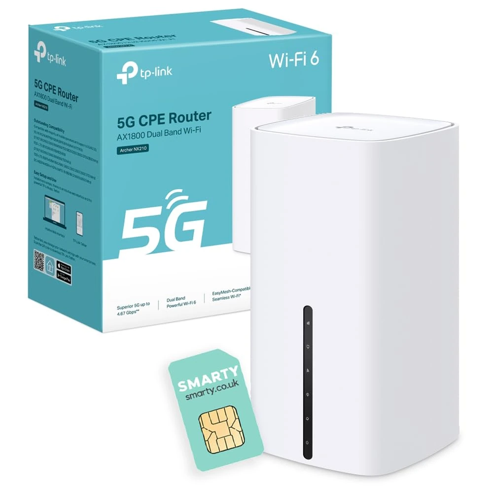 TP-Link Archer NX210 5G Router With SIM Card, AX1800 Wi-Fi 6 Dual-Band WiFi Router, Up To 4.67Gbps Download Speeds, Gigabit LAN/WAN Port, Plug & Play, EasyMesh-Compatible, Sim Slot WiFi Booster