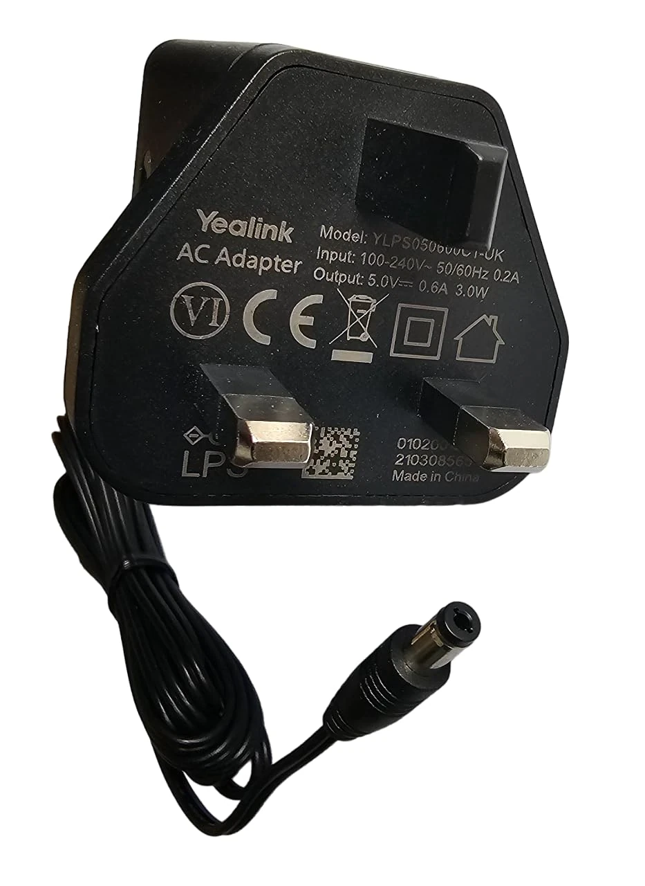 Replacement for Yealink 5.0V 0.6A 3.0W AC Power Supply for Yealink VoIP IP Phone UK Mains AC-DC Adapter YLPS050600C1-UK