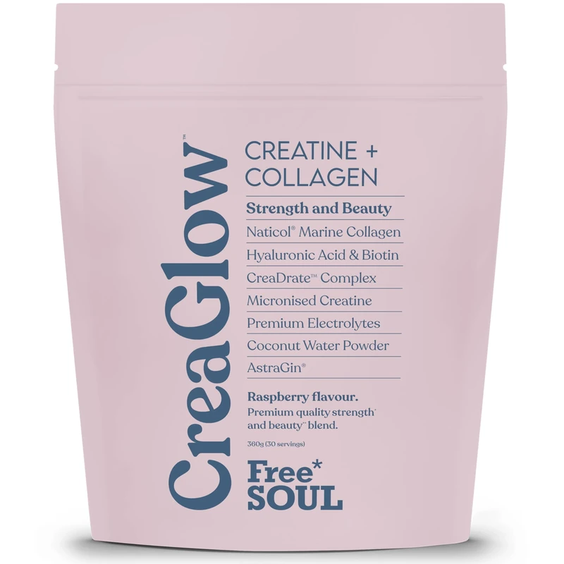 CreaGlow™ Naticol Marine Collagen + Creatine Monohydrate + Electrolytes Powder | Glow & Strength All in 1 with Magnesium, Vitamin C, Biotin & Hyaluronic Acid | Raspberry Flavoured | Free Soul
