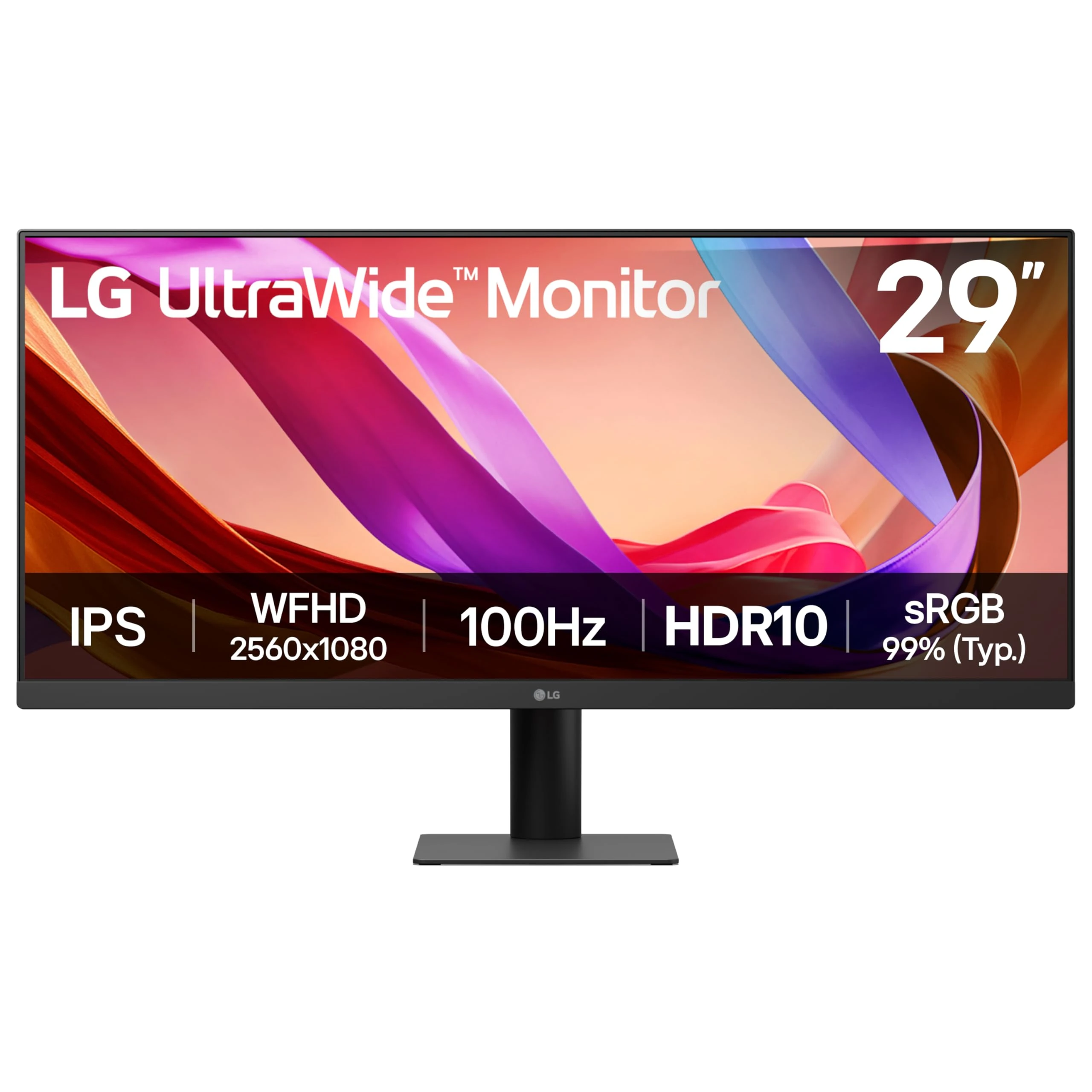 LG UltraWide Monitor 29U511A - UWFHD 1080p IPS 29 inch, 100Hz, 5ms GtG, HDR10, Office and Desktop display, Reader Mode & Flicker Safe, Smart Energy Saving, DisplayPort, HDMI, Black