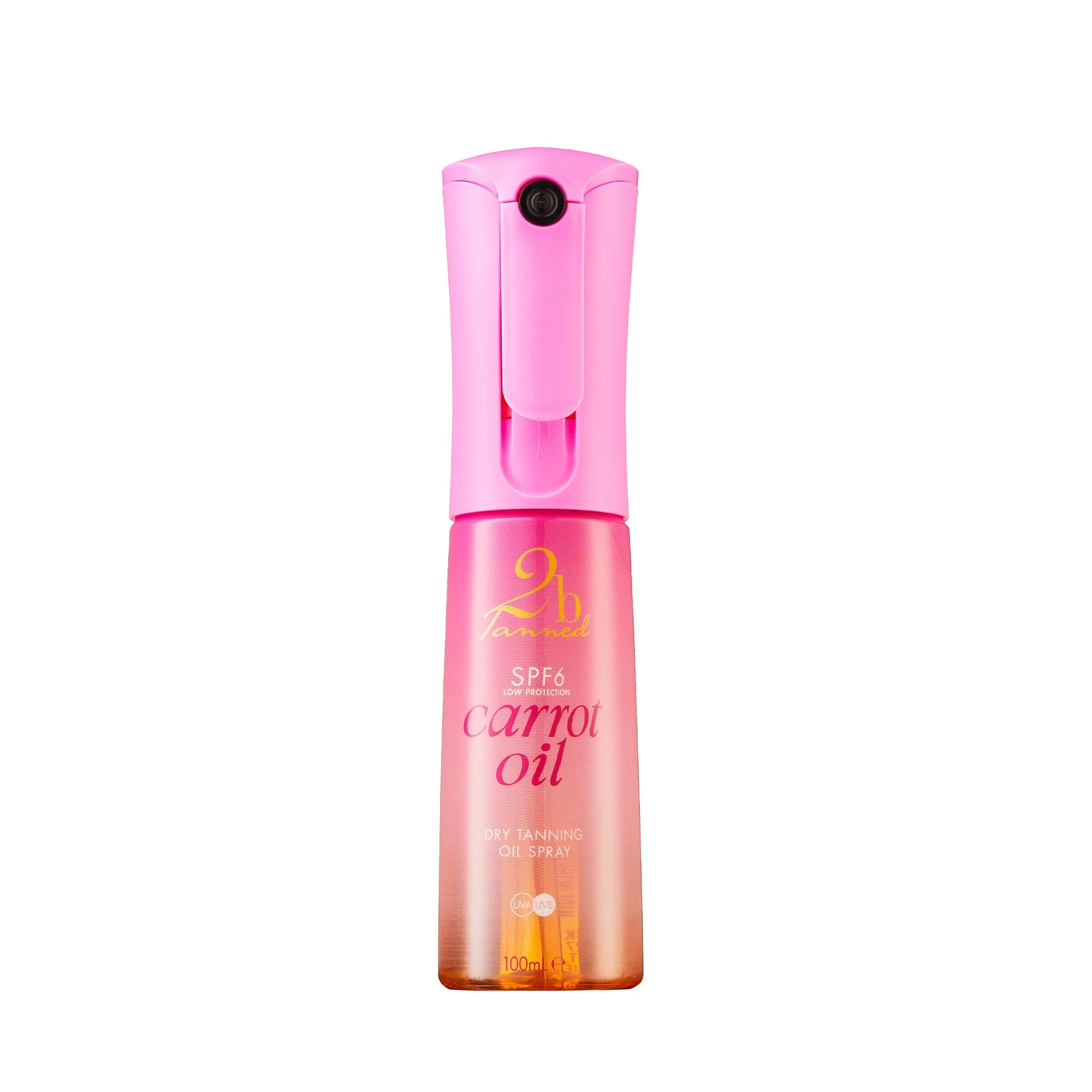 2bTanned Carrot Oil SPF 6 Dry Tanning Spray (100ml Travel Size), Tanning Accelerator with Sunscreen, Tyrosine and Vitamin A & E, UVA & UVB Protection, Sweet Vanilla Scent