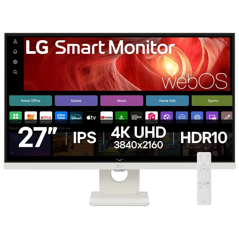LG SMART Monitor 27U731SA-W, 4K UHD IPS 27 inch, 60Hz, 5ms GtG, HDR10, Wi-Fi, Bluetooth, Home office - Remote Desktop, Airplay, webOS smart apps with remote, Speakers, HDMI, USB-C, White