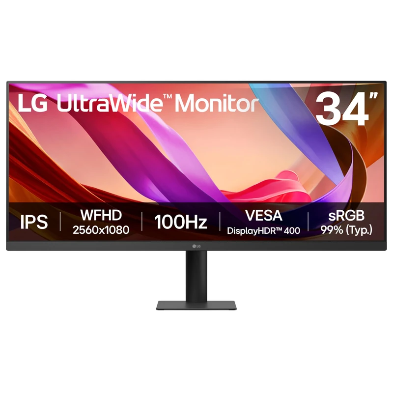 LG UltraWide Monitor 34U511A - UWFHD 1080p IPS 34 inch, 100Hz, 5ms GtG, DisplayHDR 400, Office and Desktop display, Reader Mode & Flicker Safe, Smart Energy Saving, DisplayPort, HDMI, Black