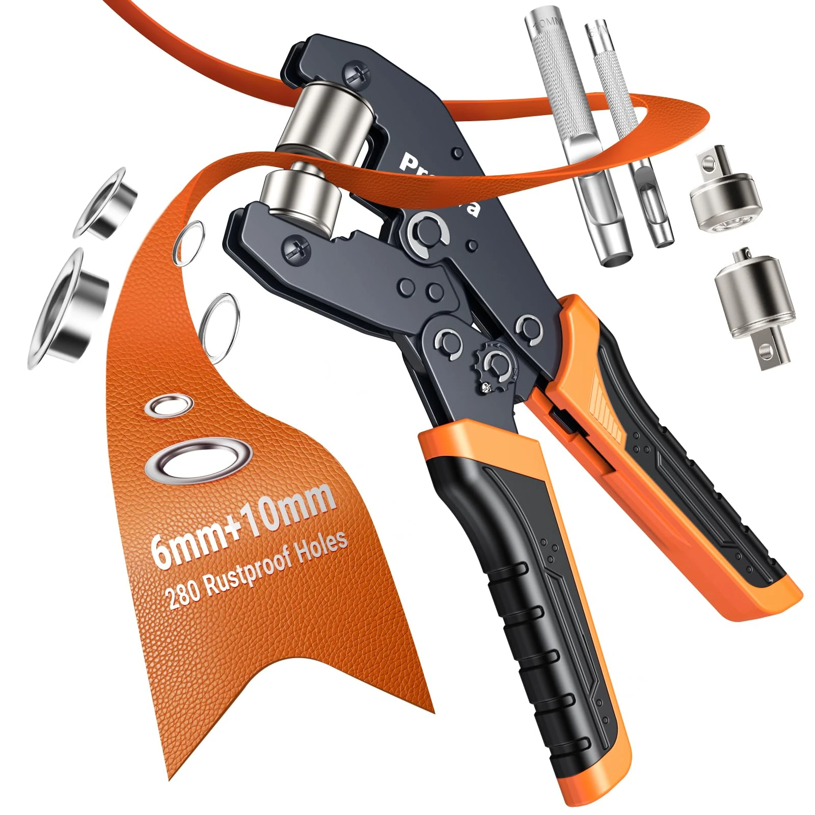 Preciva 6+10mm Eyelet Punch Kit,Grommet Kit for DIY,with 2 Size-280PCS Eyelets,Tarp Ring Installation Kit with Grommet Press，Fit for PVC Banners, Tarpaulins, Cardboard, etc