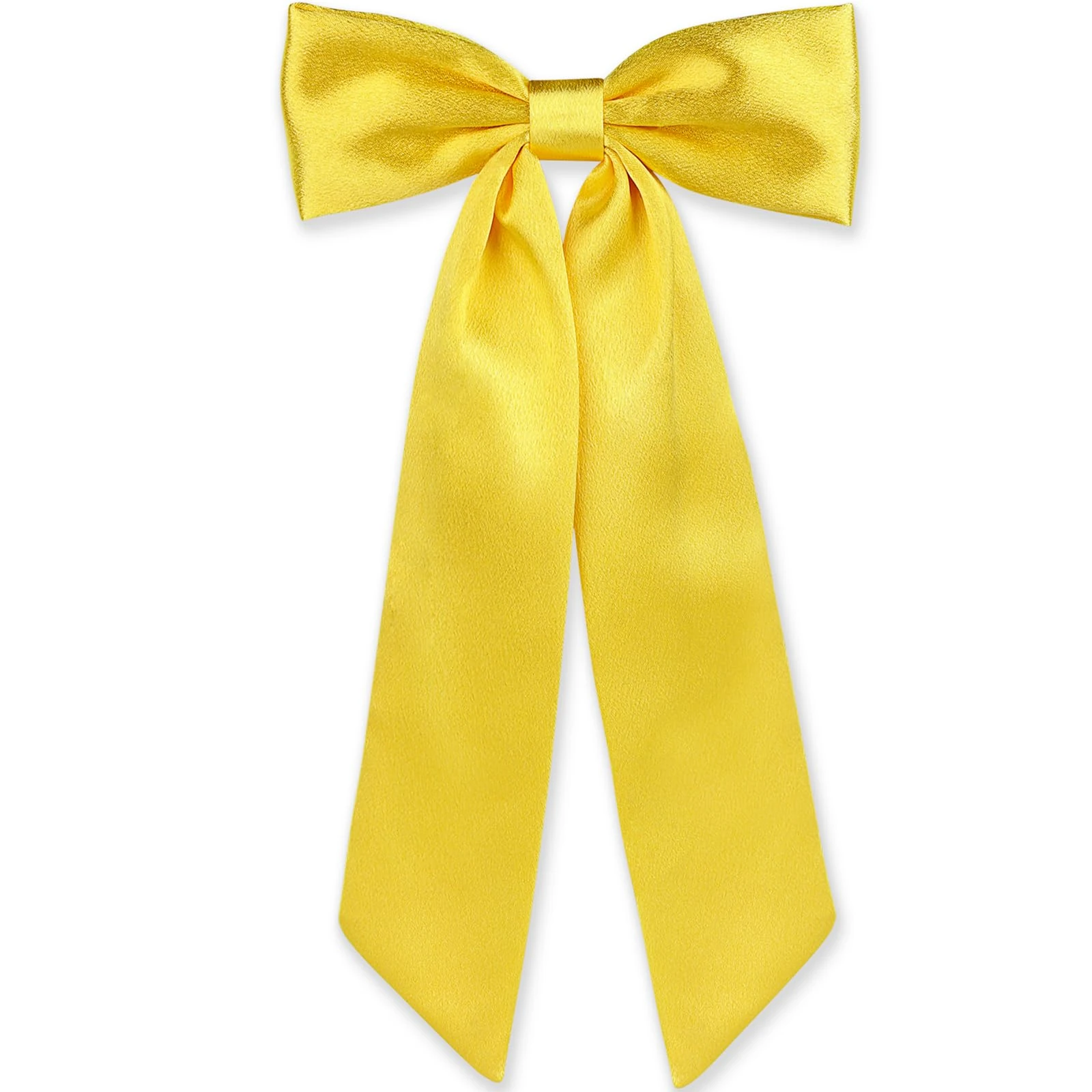 WantGor Long Tail Bow Hair Clips, Hair Ribbon Bows Satin Bowknot Clip Large Hair Barrettes Accessories Cute Ponytail Holder for Women Daily Party Wedding Prom (Yellow)