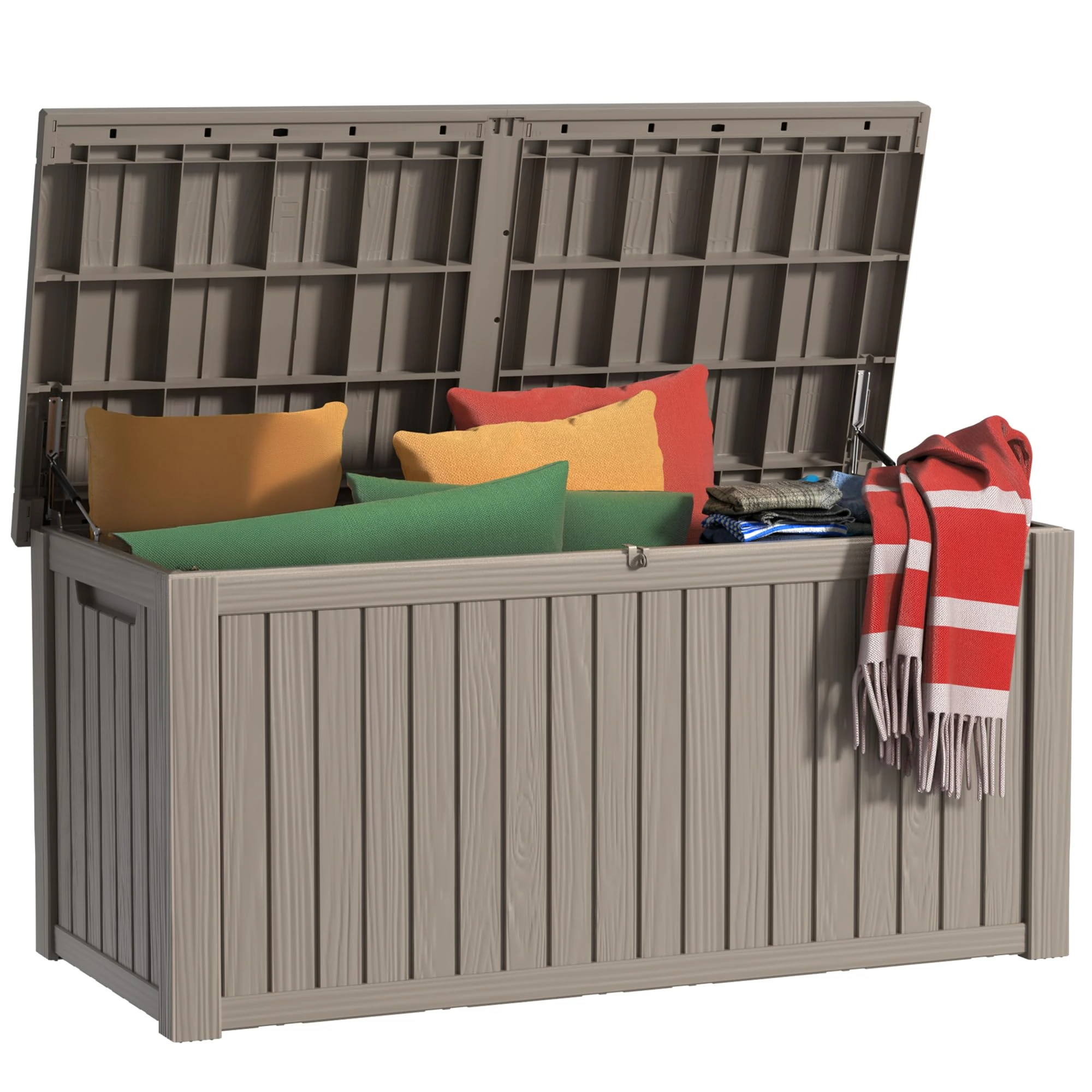 MAIUSCOLI 180 Gallon Waterproof Outdoor Storage Box,Resin Deck Box,Lockable Outside Storage Box Container for Patio Furniure,Garden,Tools (180 Gallon,Grey)