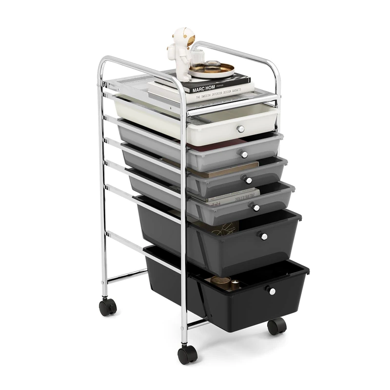 GiantexUK 4/6/12 Drawers Storage Trolley, Multipurpose Utility Rolling Cart on Wheels, Plastic Shelving Organizer Unit for Home Office Hairdressing Salon (Gradient Black, 6 Drawers)
