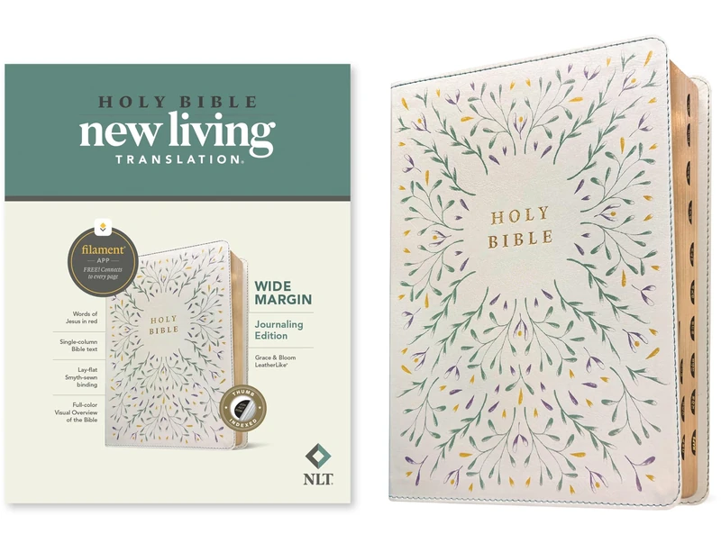NLT Wide Margin Bible, Filament Enabled (LeatherLike, Grace & Bloom, Indexed, Red Letter): New Living Translation, Grace & Bloom, Leatherlike, Filament Enabled, Wide Margin, Indexed, Red Letter - Image 1