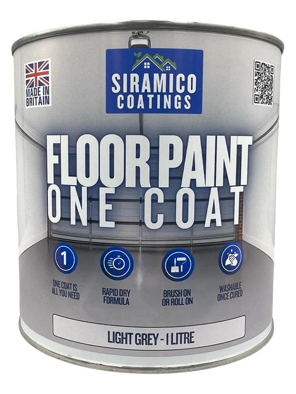 SIRAMICO COATINGS One Coat Anti-Slip Floor Paint | 1 Litres | 5 Modern Colours I Waterbased, Quick Drying Formula | White, Black, Greys (Light Grey, 1 Liter)