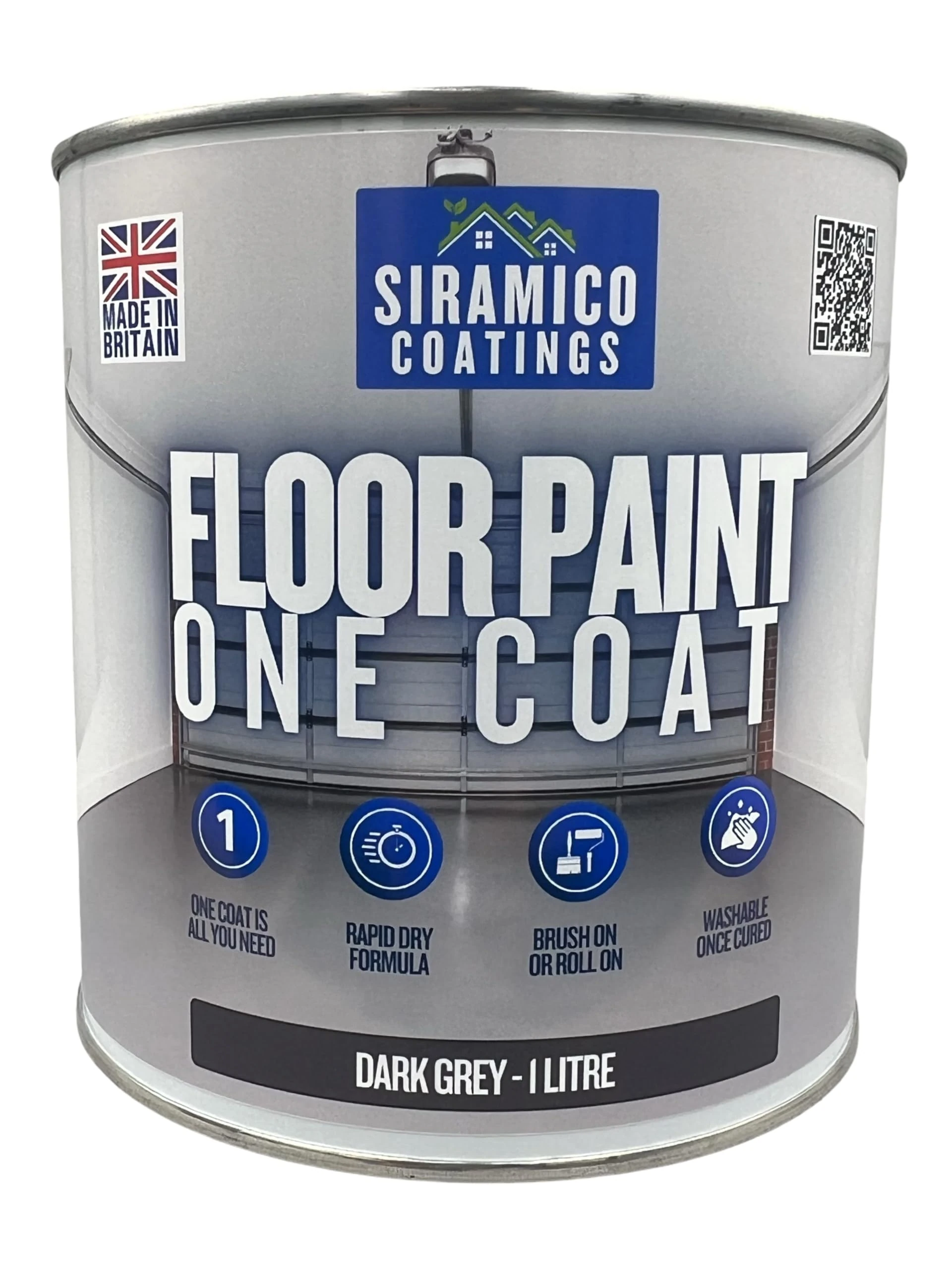 SIRAMICO COATINGS One Coat Anti-Slip Floor Paint | 1 Litres | 5 Modern Colours I Waterbased, Quick Drying Formula | White, Black, Greys (Dark Grey, 1 Liter)