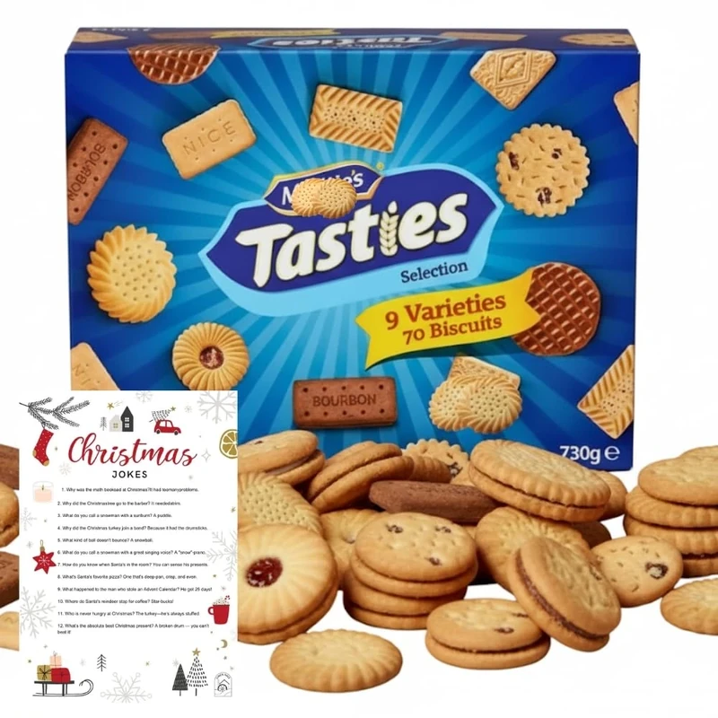 Tasties Cookie Selection, Assorted Biscuits Box, 70 Biscuits, 9 Varieties, 730g, Box of Cookie, Custard Creams, Bourbon, Milk Chocolate Digestive, Jam Rings, Nice, Digestives, Shortcake