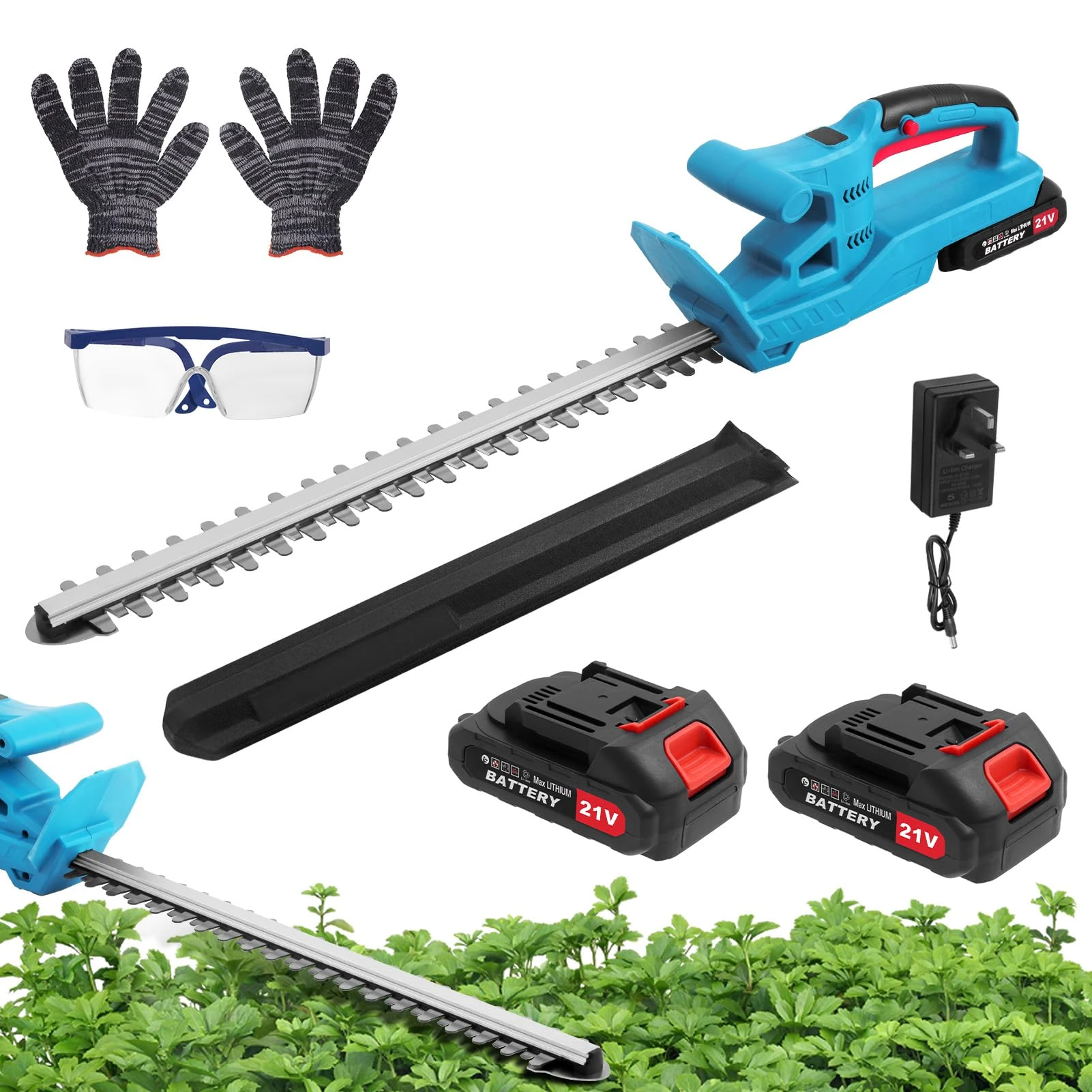 Cordless Hedge Trimmer, 21V Electric Hedge Trimmer with Battery & Charger, Lightweight Hedge Cutters, 50cm Cutting Blade, Battery Hedge Trimmers Garden Strimmer for Trimming Hedges, Shrubs