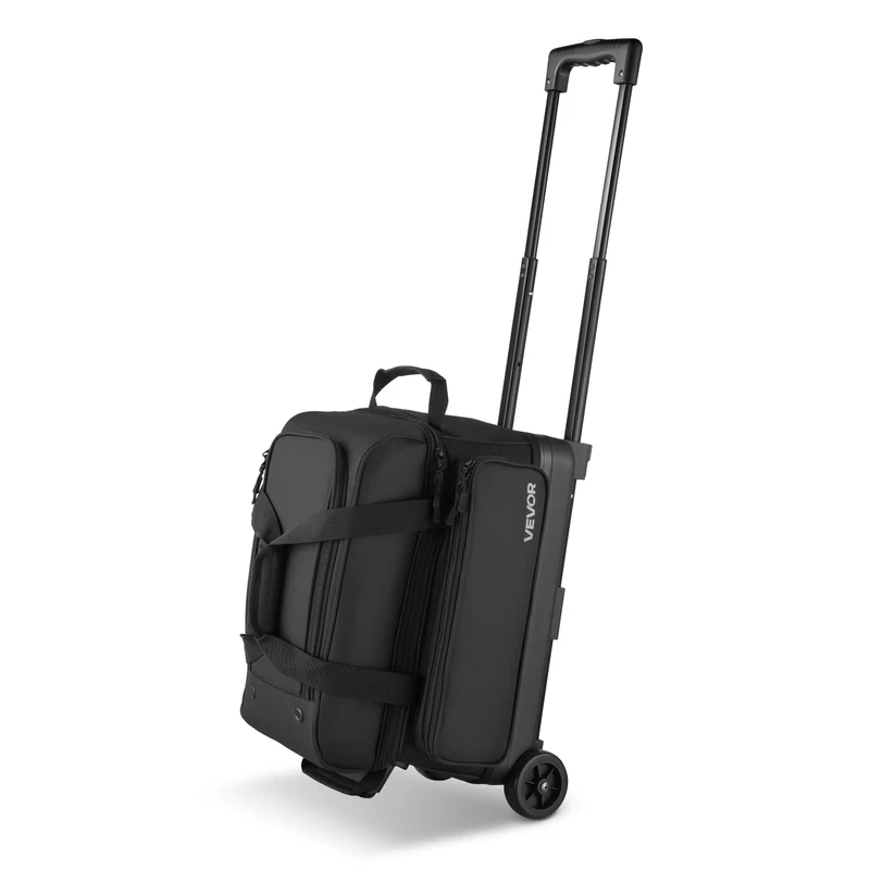 VEVOR Bowling Ball Bag, 2 Ball Double Roller Bowling Bag with Wheels, Featuring a Separate Compartment for Shoes (Up To US Size 16) & Oversized Accessory Pocket, Retractable Handle Extends to 41.32 in