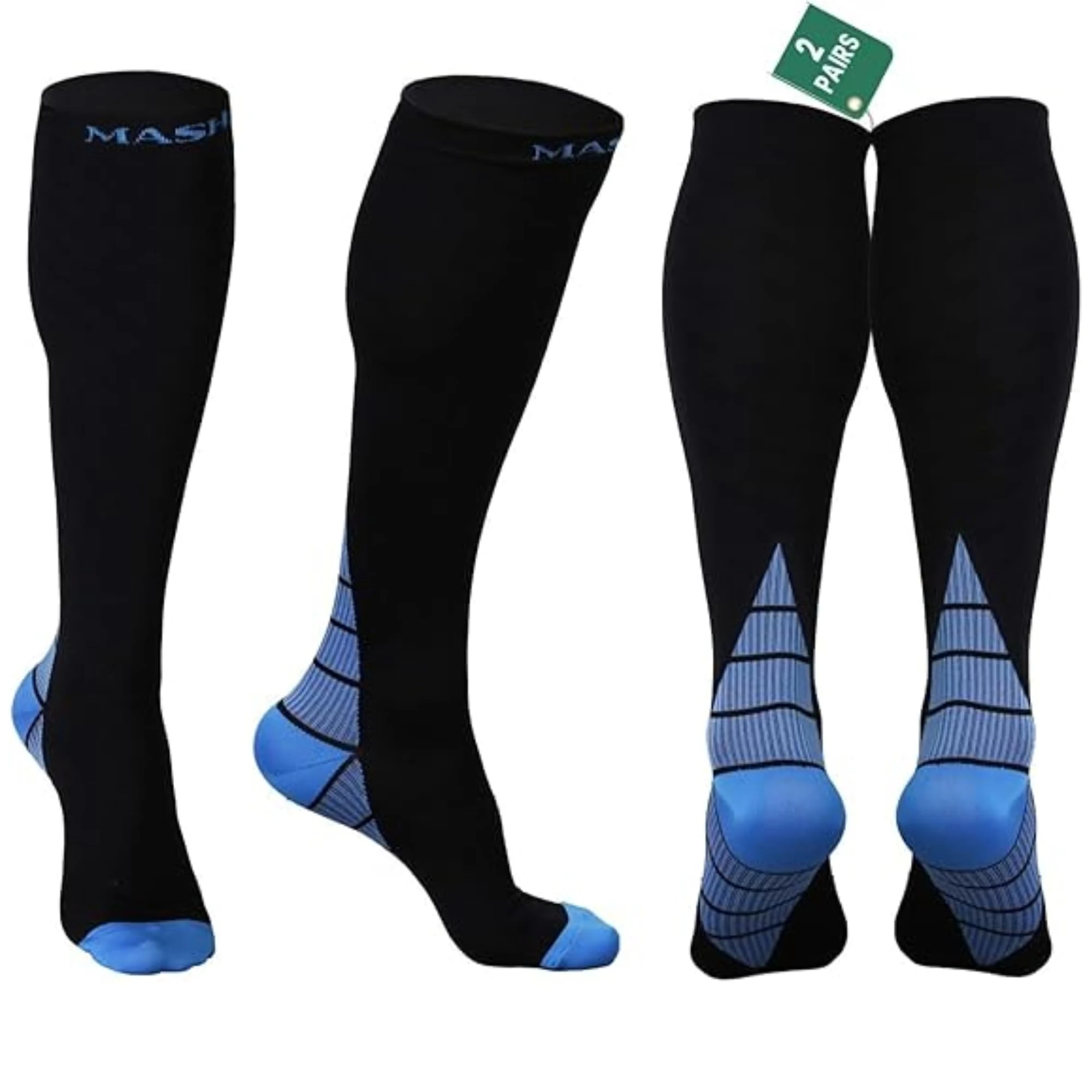 ( 2 Pairs ) Compression Socks for Men & Women – Graduated Support Stockings for Travel, Flight, Running, Nurses, Pregnancy, Maternity, Sports, Calf & Ankle Circulation (Black/Blue, S/M)