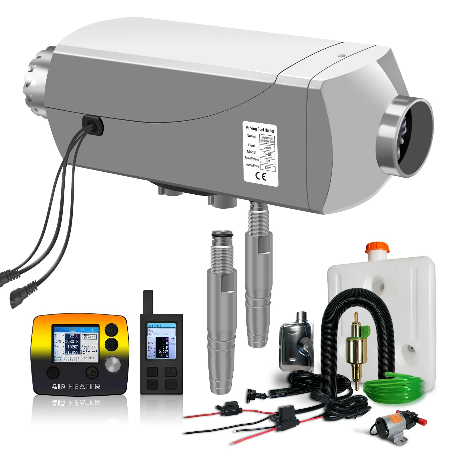 Ruiangaore Diesel Heater 12V 8kW All-in-one water-air Heater with 2-way Remote Control, Night heater diesel 12v Heater for Campervan, Suitable for RVs Water Heating, Ships, Trucks Engine Preheating