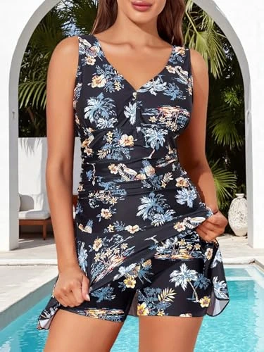 Generic Skirted Swimsuit with Shorts - Tummy Control, Black M