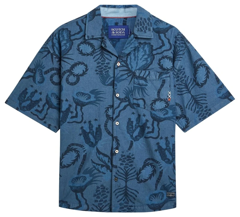 SCOTCH & SODA Men's Relaxed-Fit Ss Shirt, Desert Floral Indigo 410, S
