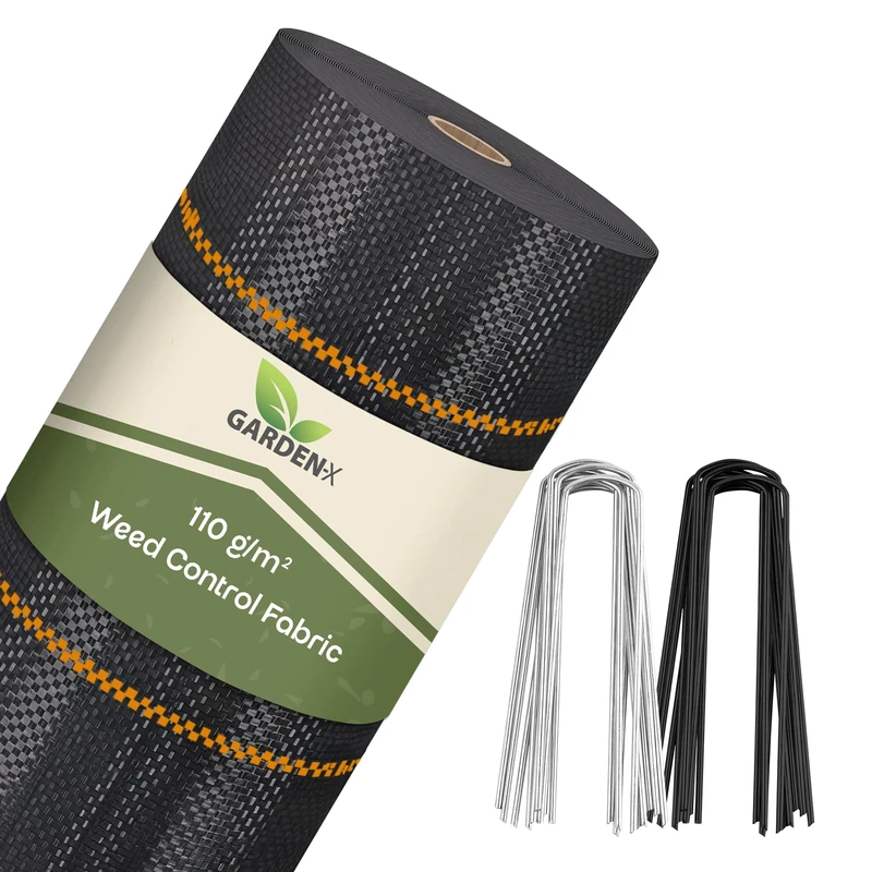 GARDENIX Weed Control Fabric with 50 Anchors 60 m² (0.6 m x 100 m) - Water Permeable 110 g/m² - Black UV-Resistant Weed Control Fabric, Weed Control Film, Floor Fabric, Underbody Fabric