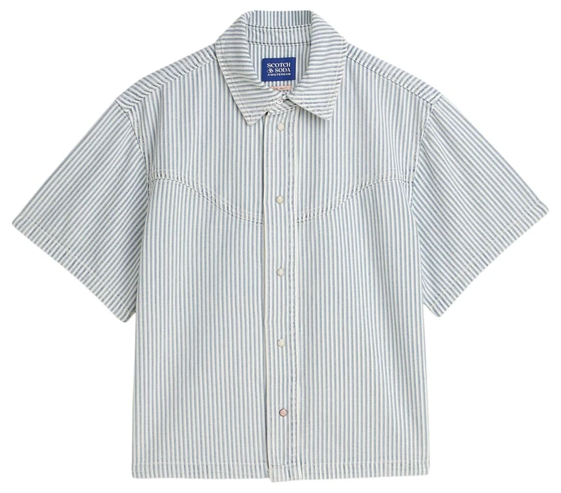 Scotch & Soda Women's Lurex Print Ss Shirt, Indigo Stripe V904, S