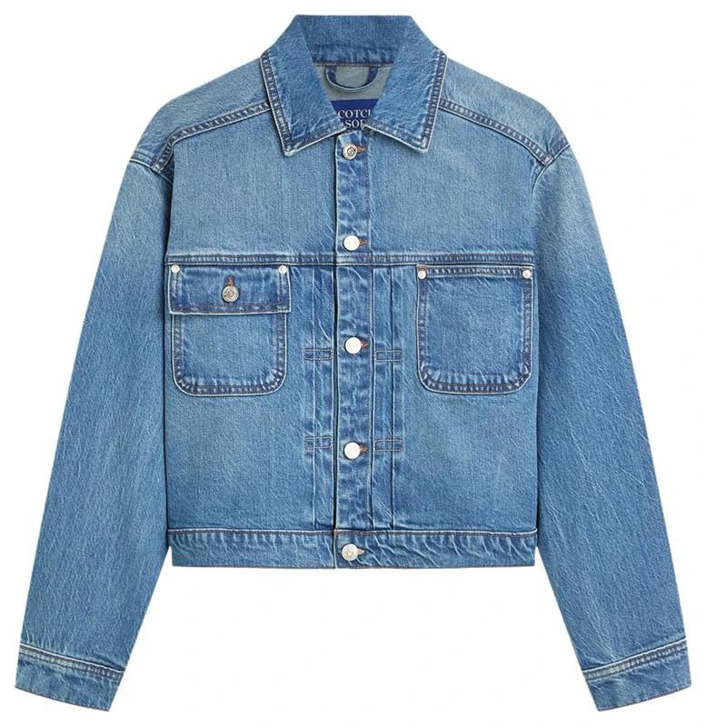 Scotch & Soda Women's Blue Story Cropped Denim Trucker Jacket, Catch The Sun V489, S - Image 1