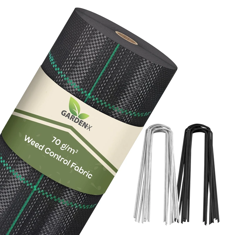 GARDENIX Weed Control Fabric with 50 Anchors 320 m² (3.2 m x 100 m) - Water Permeable 70 g/m² - Black UV-Resistant Weed Control Fabric, Weed Control Film, Floor Fabric, Underbody Fabric