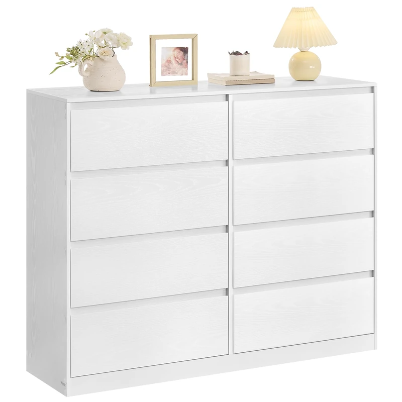 VASAGLE KAILYN Collection - Chest of Drawers for Bedroom, Storage Organiser Unit with 8 Drawers, 40 x 119.4 x 97.5 cm, Modern Style, Snow White LTS618WE01