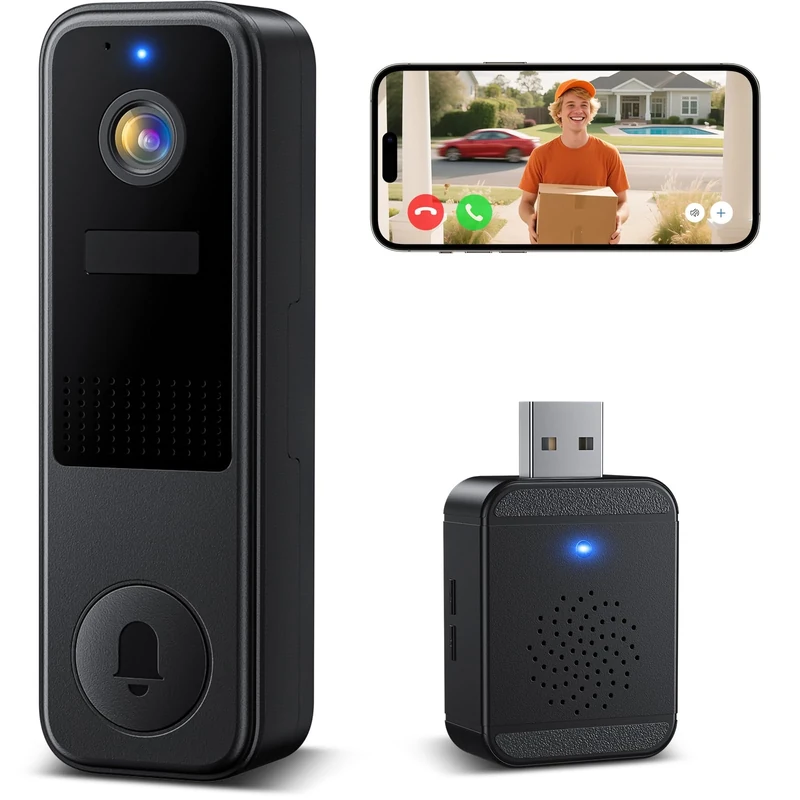 Belleye 2K Wireless Video Doorbell Camera, Video Door Bell with USB Chime, AI Human Detection, Night Vision & Two-Way Audio, 2.4G WiFi, Cloud Storage Only
