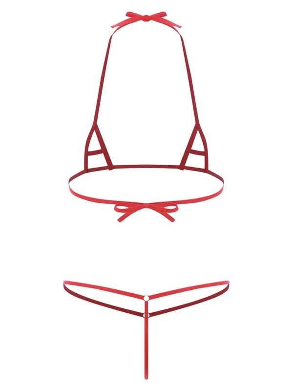 YiZYiF Women's Sexy 2 Piece Bikini Lingerie Set Hollow Out Triangel Bra with Thongs Type C Red One Size
