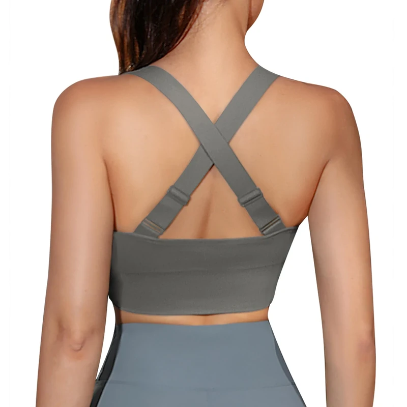 Leversic Sports Bra Adjustable Straps Women Workout Bra Padding Bras Mid Impact Gym Bras for Yoga Fitness Running(Grey,S)