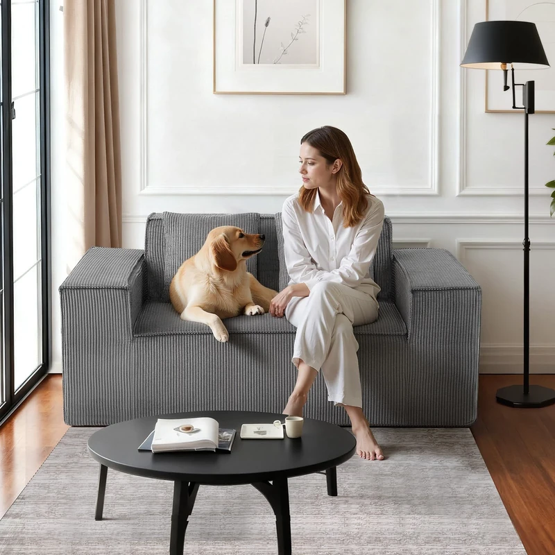 VEVOR Loveseat Sofa, 63-Inch 2-Seats Couch for Living Room, Modern Small Corduroy Couch with Pocket Springs, Soft Cushions, Comfy Loveseat for Bedroom, Office or Apartment, No Assembly Required, Gray