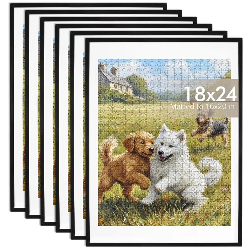 Fixwal 18x24 Picture Frame Set of 6 with Shatter Resistant Plastic Glass, Thin Border and Light Weight Photo Frames for Wall or Tabletop Display, Black