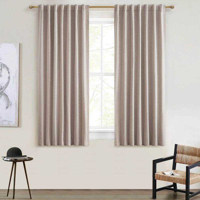 QJmydeco Black Out Linen Boho Curtains 72 Inch Long, Living/Bedroom Curtains 72 Inches Length 2 Panels Set Drapes for Window Energy Saving Noise Reducing Nursery (50" W x 72" L) Back Tab,Hook Belt