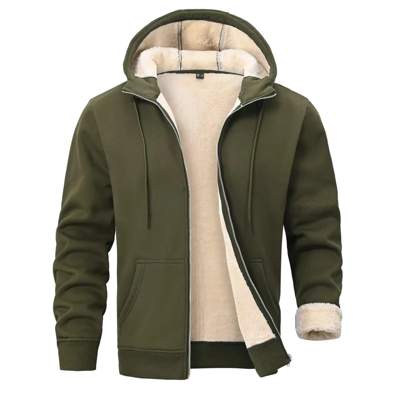 PrimeCrest Mens Hoodies Fleece Zip Up Sherpa Lined Jacket Sweatshirts Winter Hoodie Thermal Hoody Plain Sweatshirt Hooded Jackets Warm Thick Cotton Fluffy Gym Coats with Pockets Green XL