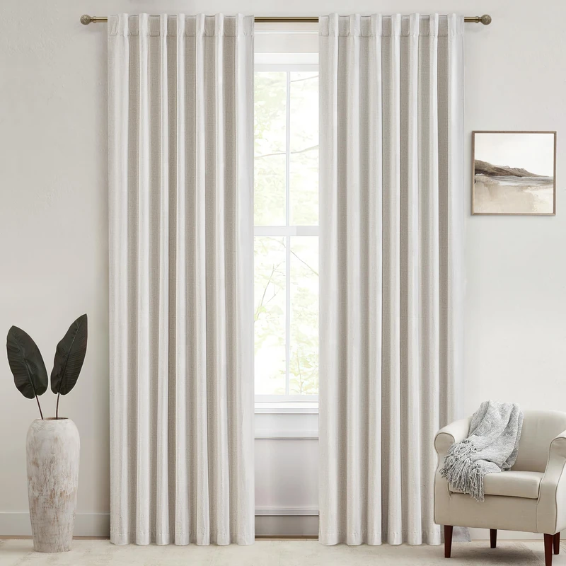 QJmydeco 80 Inch Long Linen Blackout Curtains, 2 Panels Set for 76-80 inch Window Drapes Back Tab Pleated Boho Room Darkening Thermal Insulated Curtain for Sliding Glass Door (Birch 50" Wx80 L)