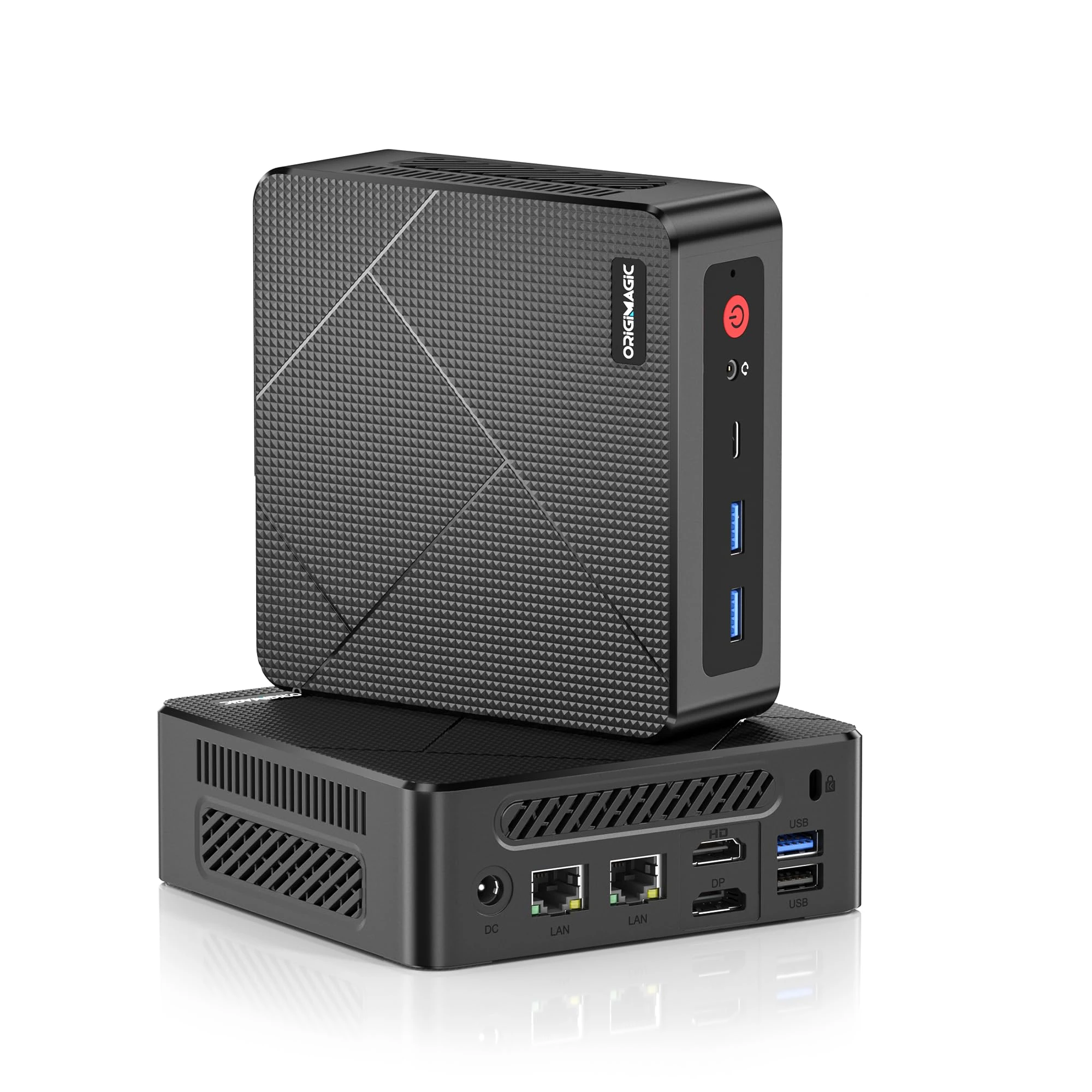 origimagic C4 Mini PC, with Ryzen 5 3550H (up to 3.7GHz) Mini Computer, 16G DDR4 RAM 512GB PCIe SSD, 4K Triple Display, Type-C/USB3.2/Dual RJ45 LAN/Wi-Fi 5/BT 5.0, Mini Desktop PC for Home Office