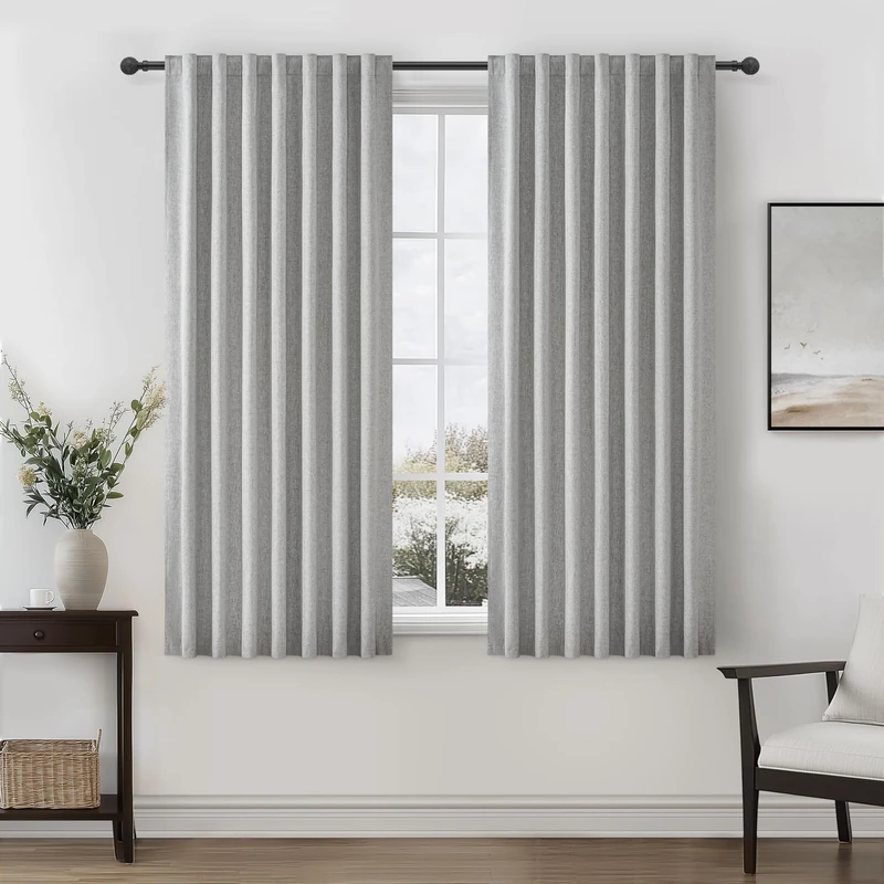 Grey Room Darkening Curtains 72 Inches Long 2 Panels Burg, Linen Heavy Insulated Bay Window Curtain Modern Neutral Drapes for Bedroom/Cabin/Kitchen (W50" x L72"Tall) 6FT Length Back Tab/Hook Belt