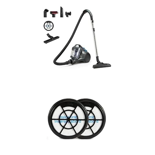 Amazon Basics Bagless Canister Vacuum Cleaner 1.3L Compact Lightweight with 3-in-1 Action Nozzle, HEPA Filter + 2 Extra Filters, 850W, for Carpet and Hard Floors, Grey