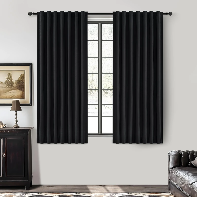 QJmydeco Black Out Kitchen Curtains 72 Inch Length 2 Panels Set, Modern Pleated Linen Blend Blackout Windows Curtain Back Tab Rod Pocket for Cafe/Cabin Thermal Insulated Heavy Drapes 50"W x 72"L Long