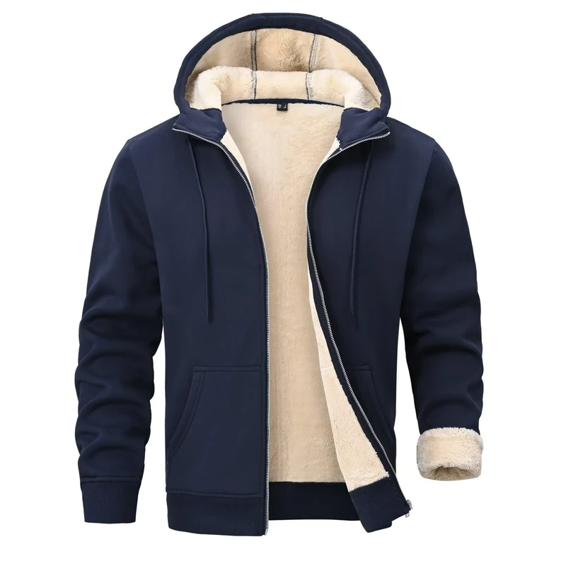PrimeCrest Mens Hoodies Fleece Zip Up Sherpa Lined Jacket Sweatshirts Winter Hoodie Thermal Hoody Plain Sweatshirt Hooded Jackets Warm Thick Cotton Fluffy Gym Coats with Pockets Blue XL