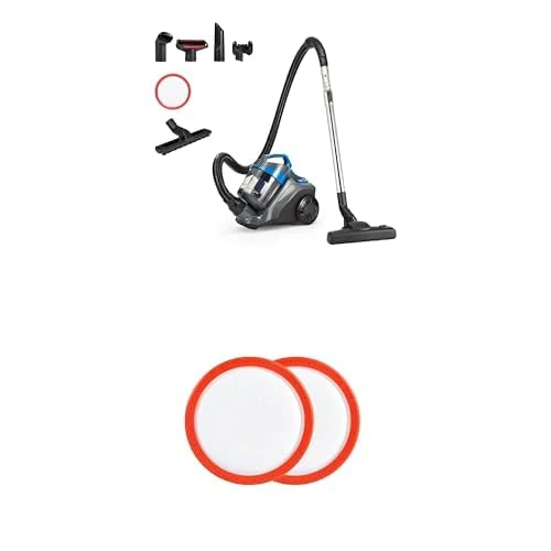 Amazon Basics Bagless Canister Vacuum Cleaner 1.7L Compact Lightweight with 3-in-1 Action Nozzle, HEPA Filter + 2 Extra Filters, 850W, for Carpet and Hard Floors, Black & Blue