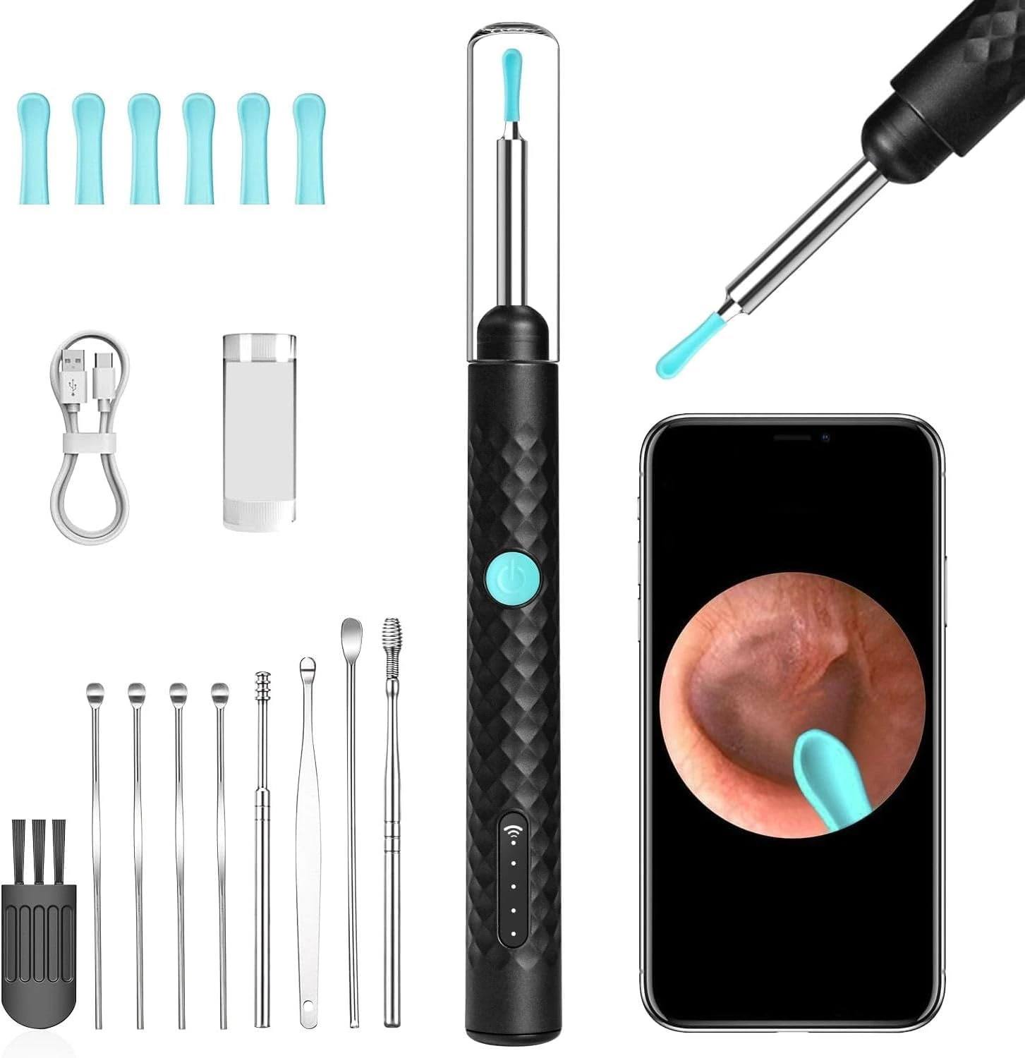 Ear Wax Removal Kit Ear Camera 1920P FHD Wireless EarCleaner Ear Wax Remover with 8 PCS Ear Spoon 3.5mmWaterproof Ear Wax Removal Kit for iPhone and Android Smartphones