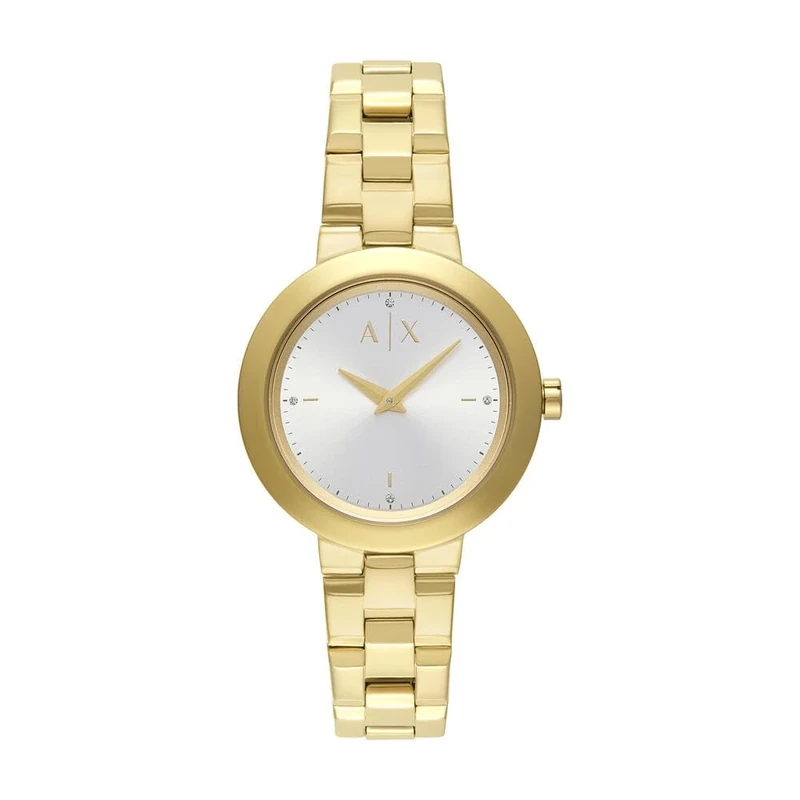 Armani Exchange Watch for Women, Quartz Two Hand Movement and 36mm Case Size with Stainless Steel or Leather Strap, Golden and White