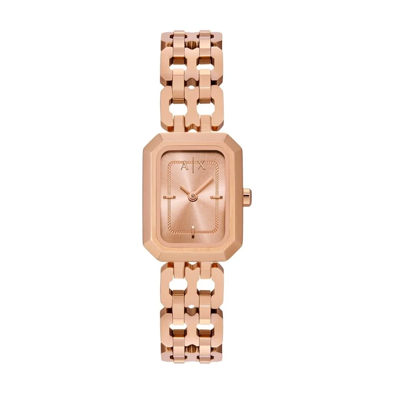 Armani Exchange Watch for Women, Quartz Two Hand Movement and 27mm Case Size with Stainless Steel Strap, Shiny Rose Gold