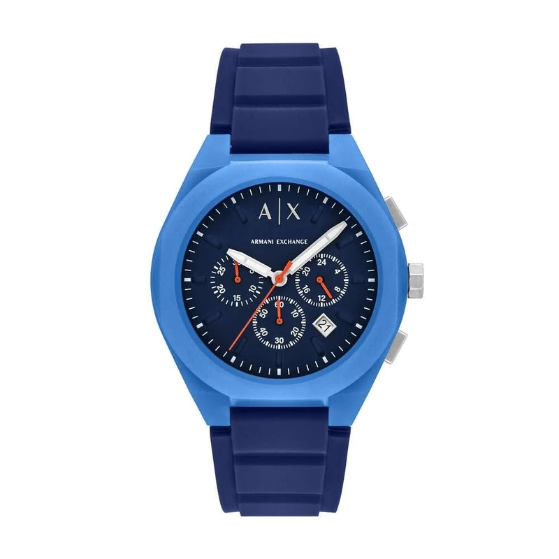 Armani Exchange Watch for Men, Quartz Chronograph Movement and 44mm Case Size with Silicone Strap, Navy Blue